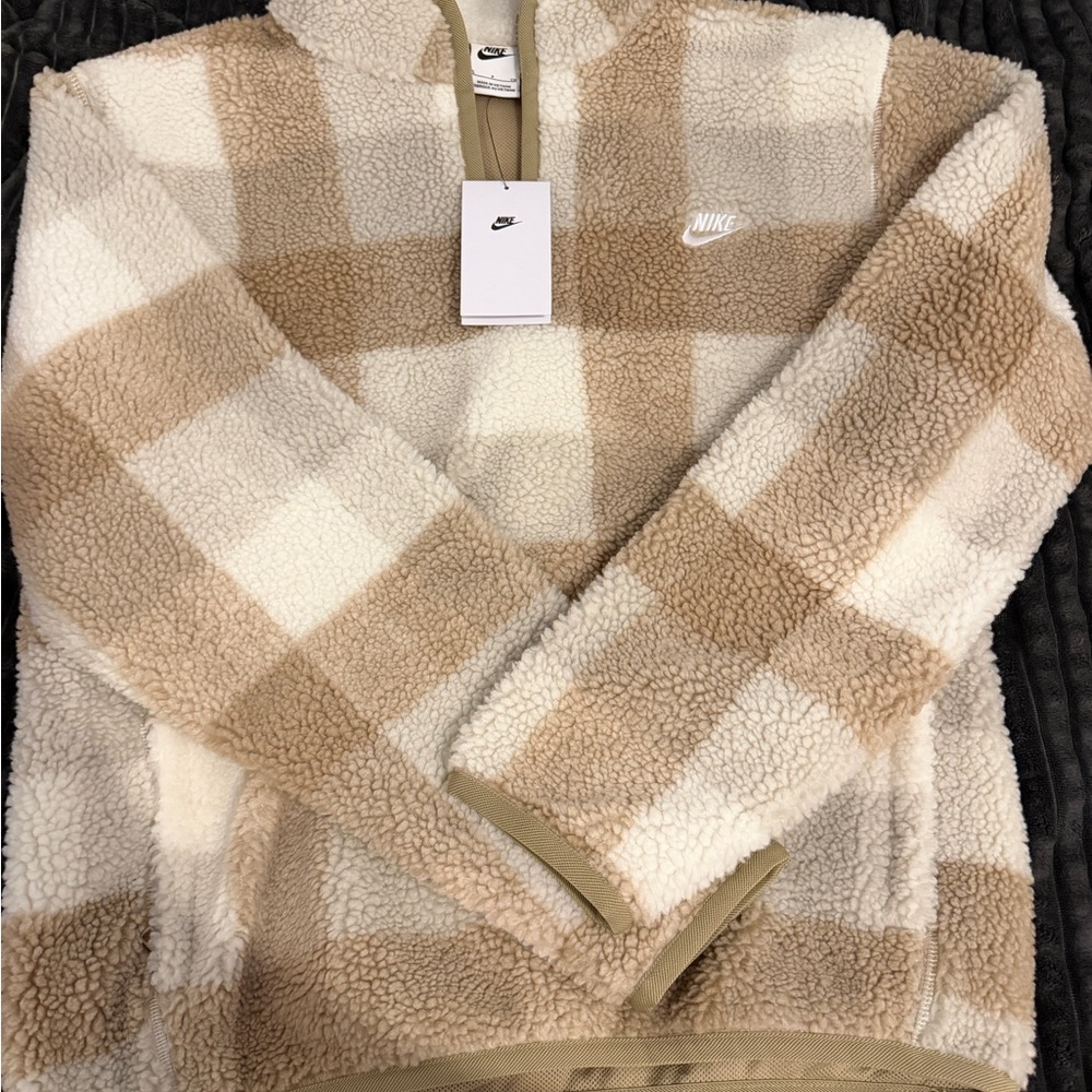 Nike Men's Beige and Cream Plaid Sweater Quarter Zip
